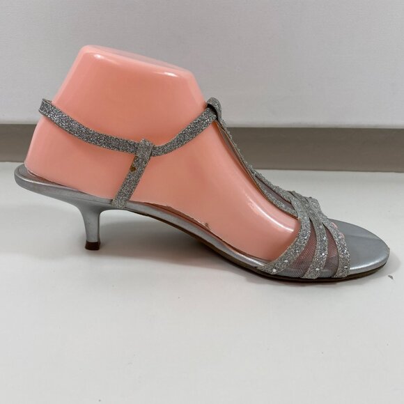 Fioni Night Women's Silver Glitter Rhinestones Sandals Kitten Heel Size 9.5 - Picture 4 of 13